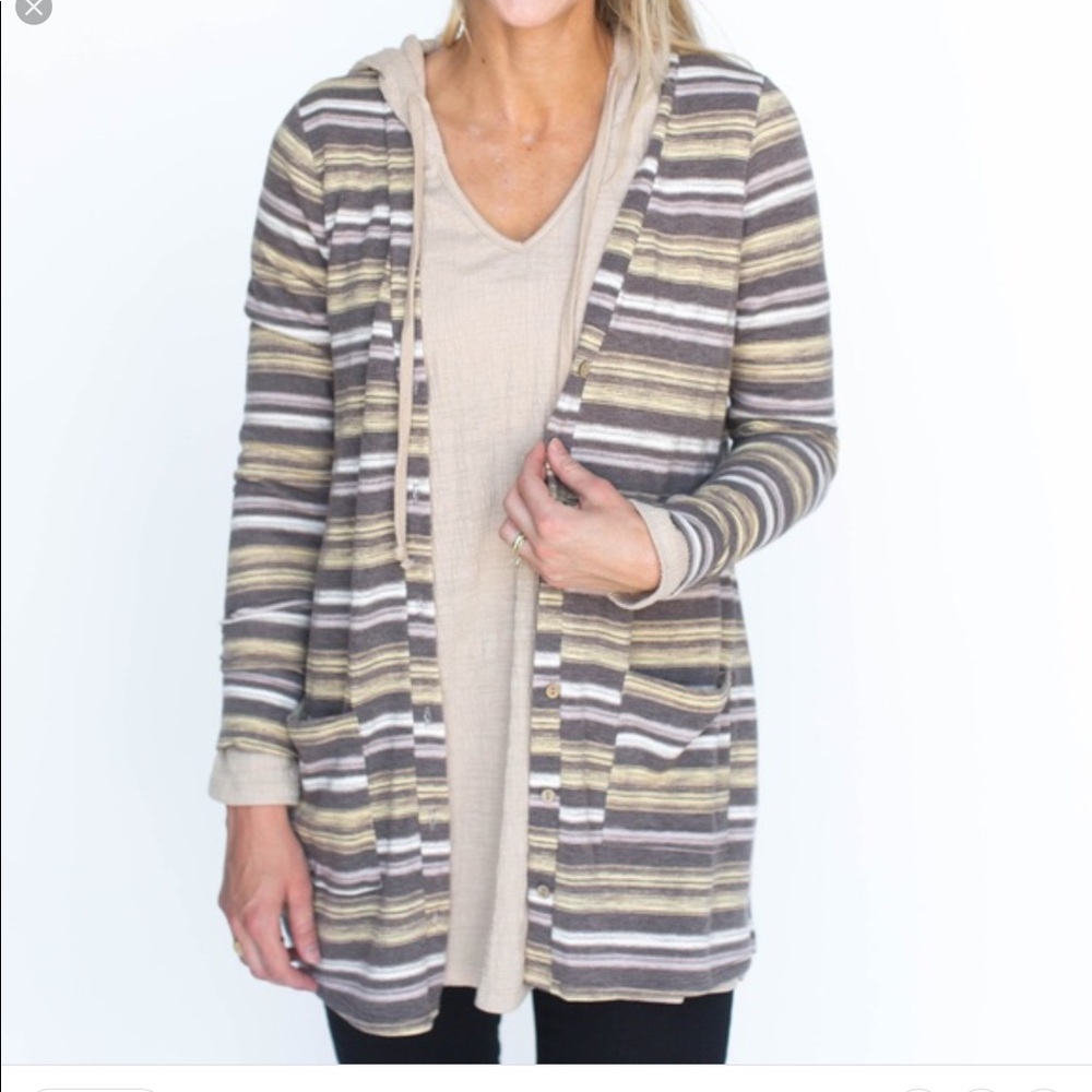 AGNES & DORA size Small Essential Cardigan Black & Lemon Stripe Classic NEW